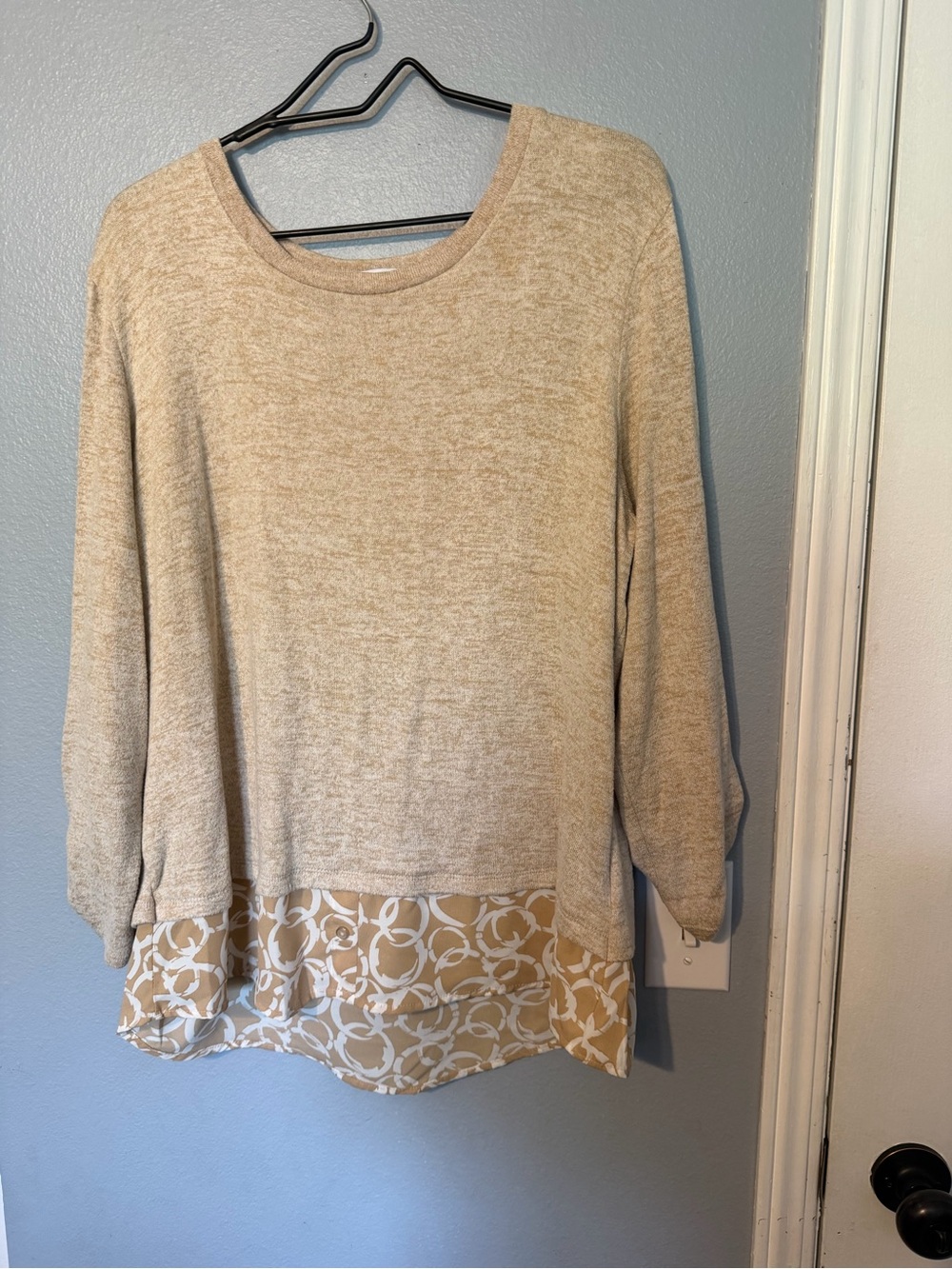 Notations Beige Layered-Hem Long Sleeve Tunic